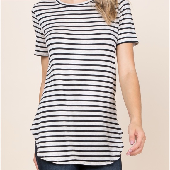 A.gain Oatmeal Black Stripe Tunic Tee XL 2X 3X - Picture 2 of 4